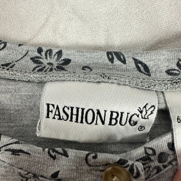 Fashion Bug Floral Print Button-Front Top Size 18/20W Gray & Black Short Sleeve - Picture 4 of 7